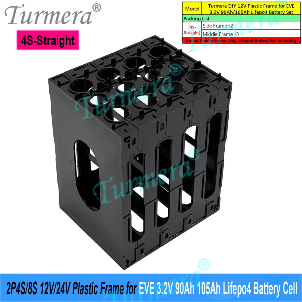 Turmera 12V 24V Battery Frame Flame-Retardant ABS PC Plastic Holder with Latches for CATL EVE 280Ah 320Ah 105Ah Lifepo4 Cell Use