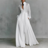 Women's Elegant Single Breasted Long Dress 2026 French High Waist Solid Pockets Pleated Maxi Evening Dress