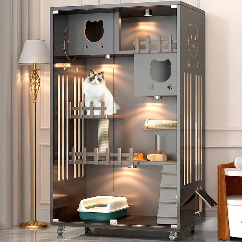 Postmodern Factory Manufacturer Hot Selling Pet Cages&houses Multi Function Cat Cage Large Pet Furniture Solid Wood Cat Villa