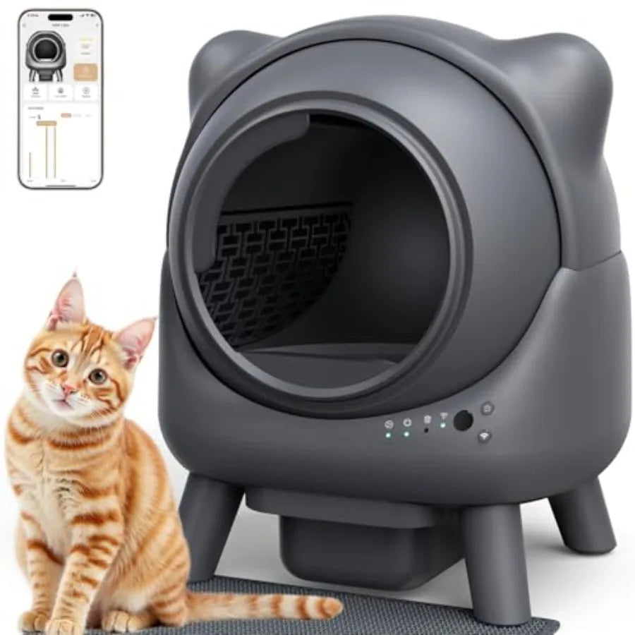 Self Cleaning Litter Box Automatic Litter Box with Odor Control Robot Cat Ears Design 65L APP Real-Time Monitor for Multiple Ca