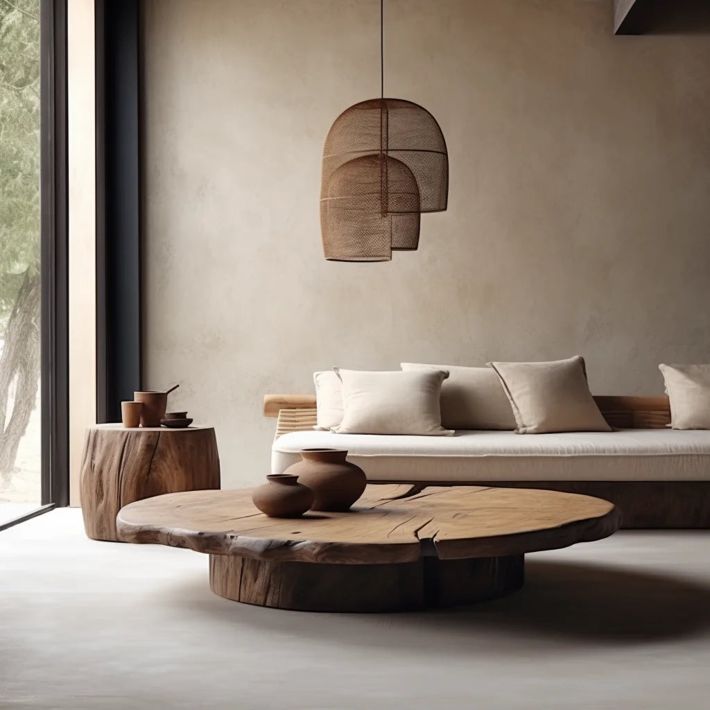 round coffee table medieval retro style old wood short coffee table simple modern coffee table atmosphere Japanes