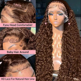 Chocolate Brown HD Lace Front Wigs Human Hair 200% Density Curly Lace Front Wigs Human Hair Deep Wave Wigs Human Hair For Women