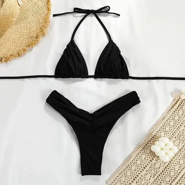 Bandage Bikinis Set Sexy Bikini Sets Solid Swimsuit Women Beachwear 2024 Summer Swimwear High Cut Bathing Suit Beach Biquinis