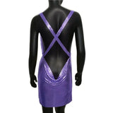 Sexy Metallic Sequin Mini Dress For Women Backless Cocktail Club Glitter Low Cut Halter Dress Rave Party Nightclub Dresses