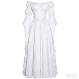 Women's Renaissance Gothic Court Off Shoulder Maxi Dress Vintage Ruffle Hem Medieval Victorian Stage Performance Costume Gown