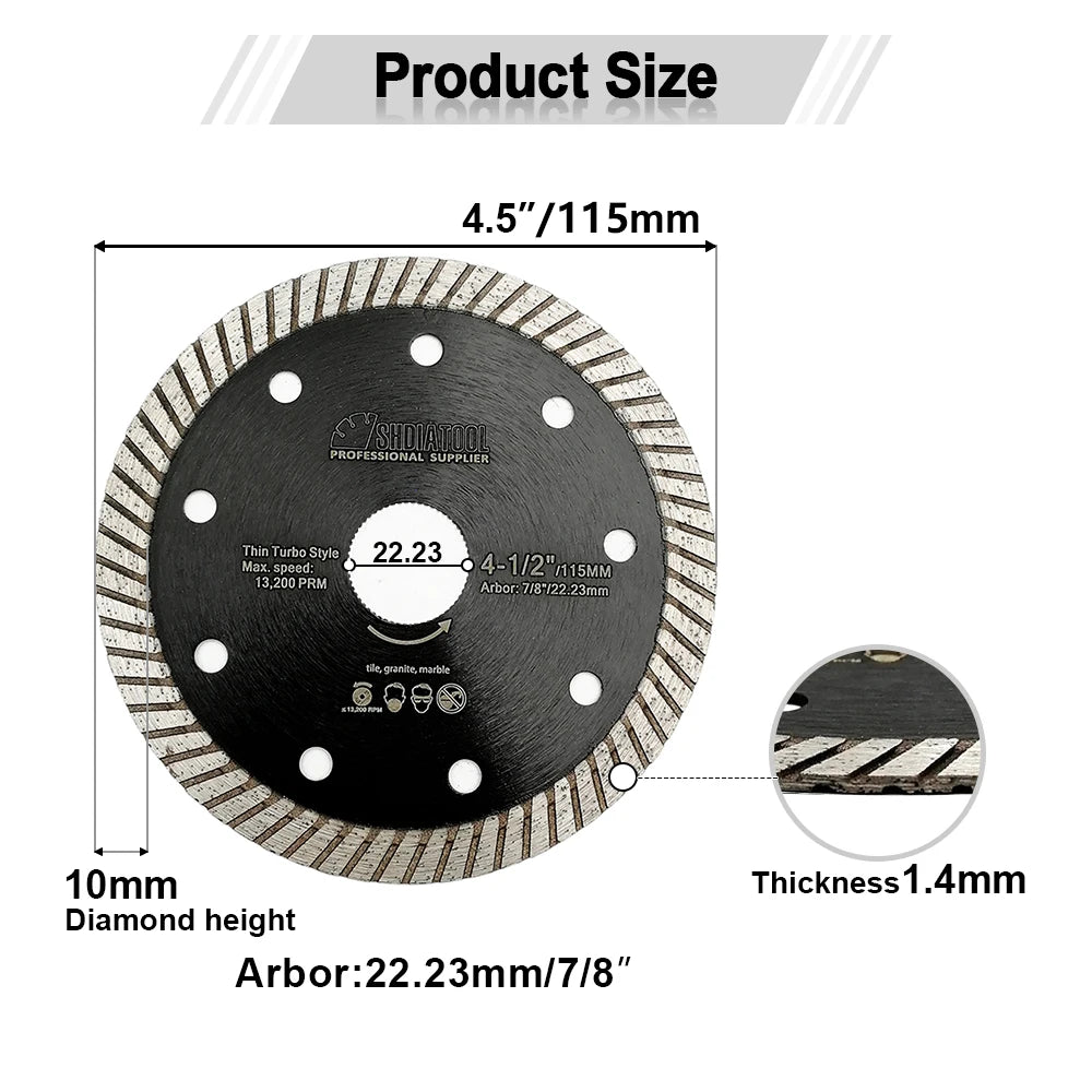 SHDIATOOL 10pcs Super-Thin Diamond Turbo Blades Cutting Ceramic Tile Granite Disc Saw Blade Cutter Marble Diameter 4" 4.5" 5"