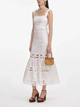 VGH Solid Elegant Spliced Hollow Out Dress for Women Square Collar Sleeveless Patchwork Sashes High Waist Bodycon Dresses Female