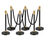 SucceBuy Stanchions 6 Pcs Crowd Control Barriers 4 Velvet Ropes Stainless Steel Stanchion Post Queue w/ Fillable Base for Party
