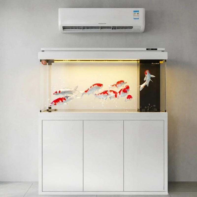 All-in-One AquariumNew Ultra-Clear Modern Luxury Glass Arowana Fish Tank Smart Touch Control Cabinet Aquarium LED Light Bottom F