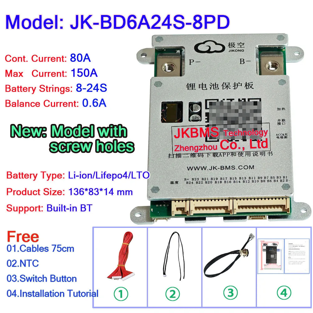 Jikong JK BMS 40A 60A 80a 200a Active Balance BD6A17S8P BD6A20S8P BD6A24S8P 8s 13s 17s 20s 24s Smart JK Bms Bt RS485 Connector