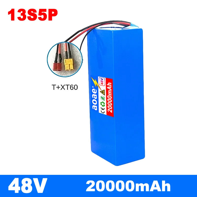 48V Electric Scooter Battery 13S5P 20Ah 18650 Grade-A Cells 2000W Built-in BMS XT60 JST High Capacity Long Range Safe & Durable