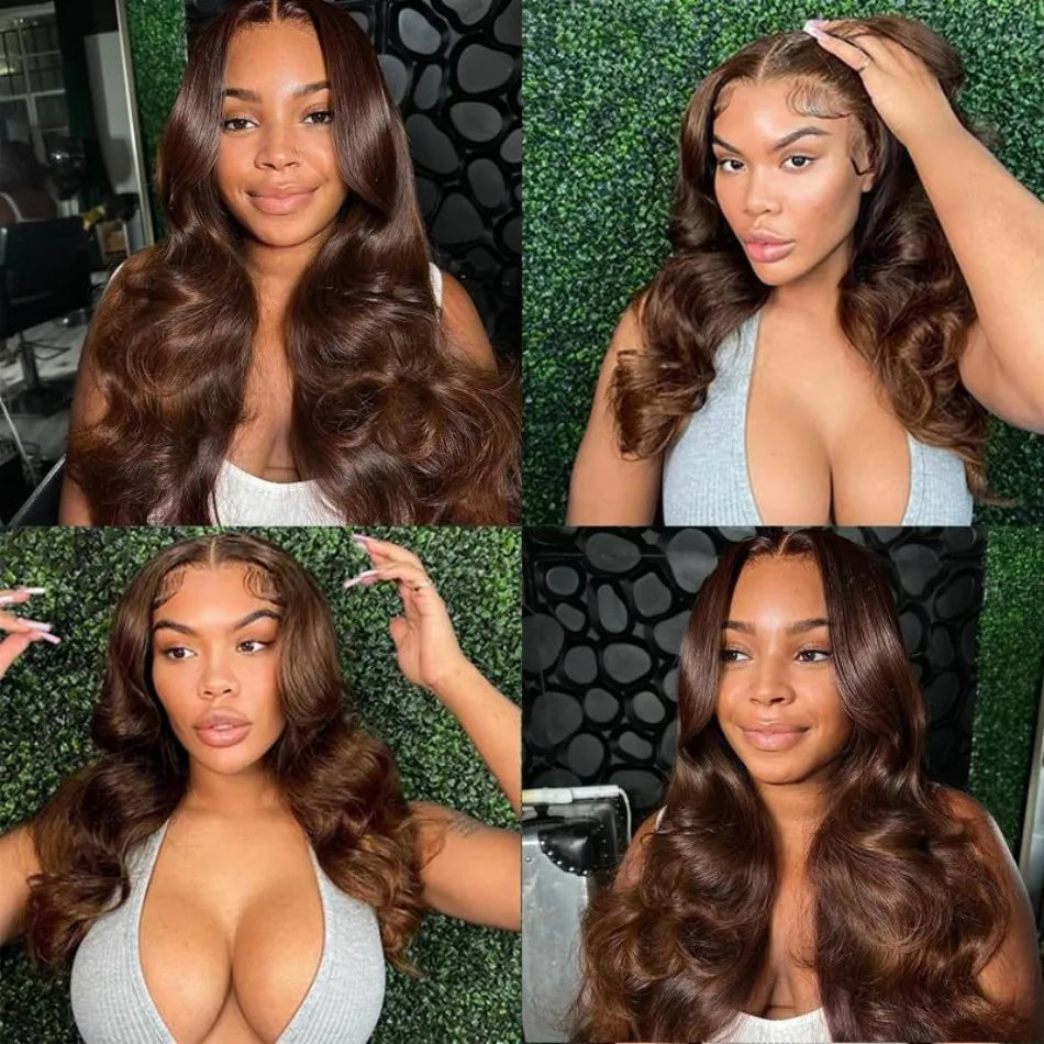 Chocolate Brown Body Wave Human Hair Wigs 13X6 Hd Lace Frontal Wig 13X4 Human Hair 250 Density Colored Pre Plucked Brazilian Wig