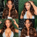 Chocolate Brown Body Wave Human Hair Wigs 13X6 Hd Lace Frontal Wig 13X4 Human Hair 250 Density Colored Pre Plucked Brazilian Wig