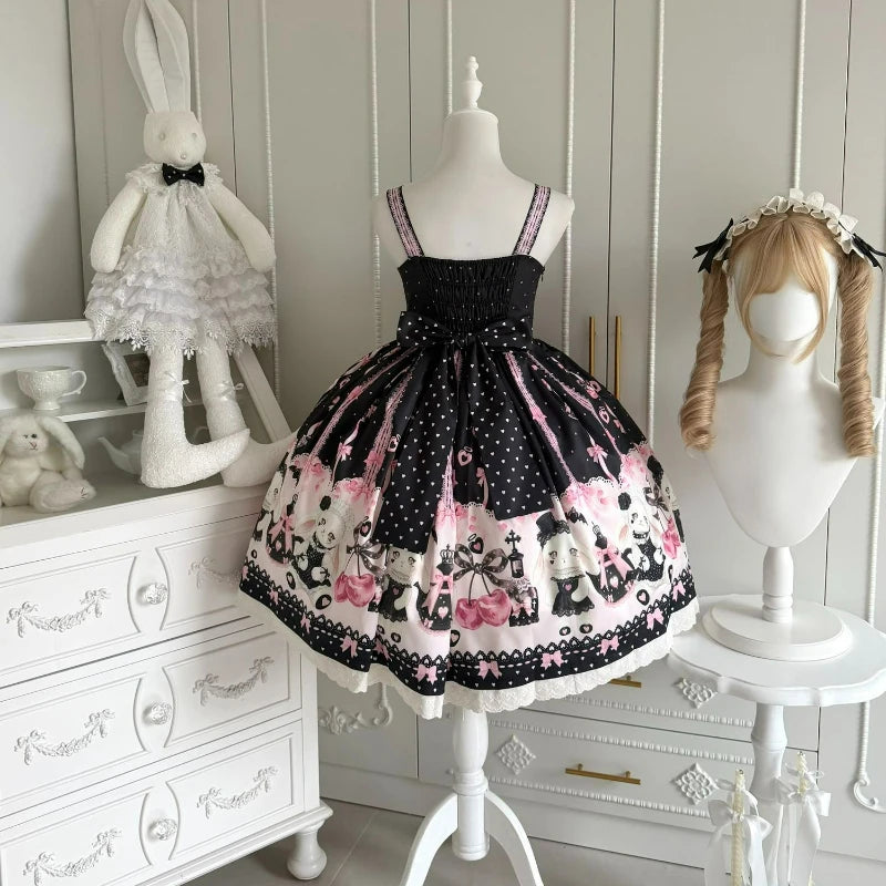 Japanese Kawaii Lolita Style Jsk Dress Women Sweet Cute Bow Lace Ruffles Party Mini Dresses Gothic Y2k Sleeveless Princess Dress