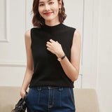 Women Cashmere T-shirt Half High Collar Short Sleeve Pullover Sweater For Spring Summer 100% Cashmere Knitwear Female T-shirt