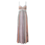 DEAT Fashionable A-Line High-Waist Color Striped Pleated Slimming Camisole Dress 2026 Autumn Women's Party Dresses New