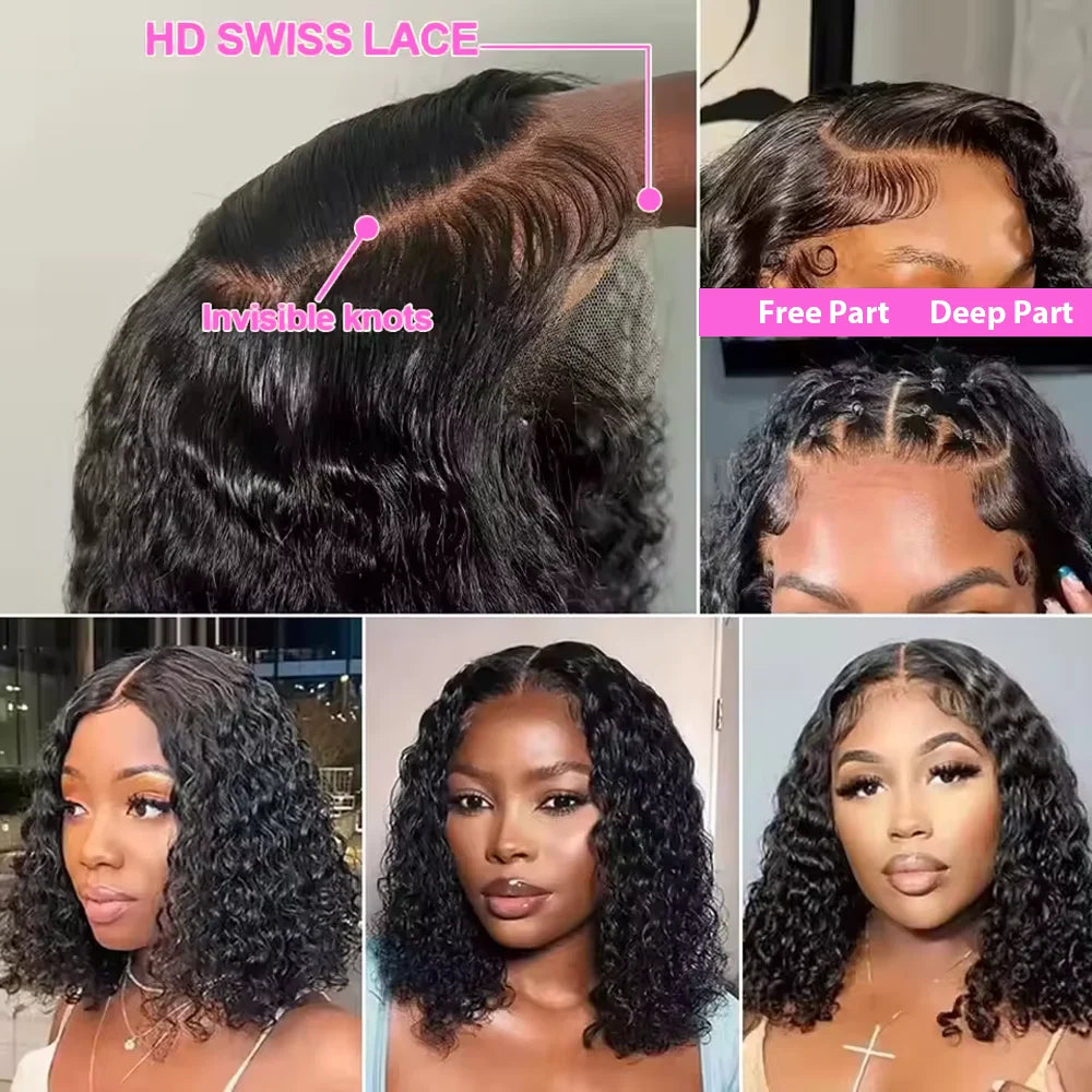Curly Bob Wig Human Hair 100% Human Hair 5x5 Ready to Go HD Lace Glueless Wigs 13x4 Lace Front Wigs 250 Density 13x6 HD Curly Bob Lace Frontal Wigs Wet and Wavy Brazilian On Sale