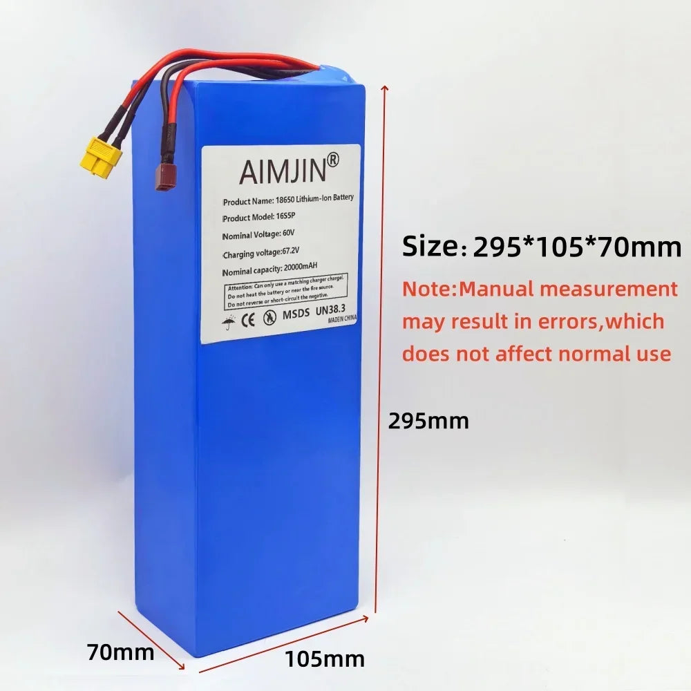16S5P 60V 20Ah lithium battery pack 2000W high-power with built-in BMS for Motorcycle, scooter, Bicycle MotorReplace battery