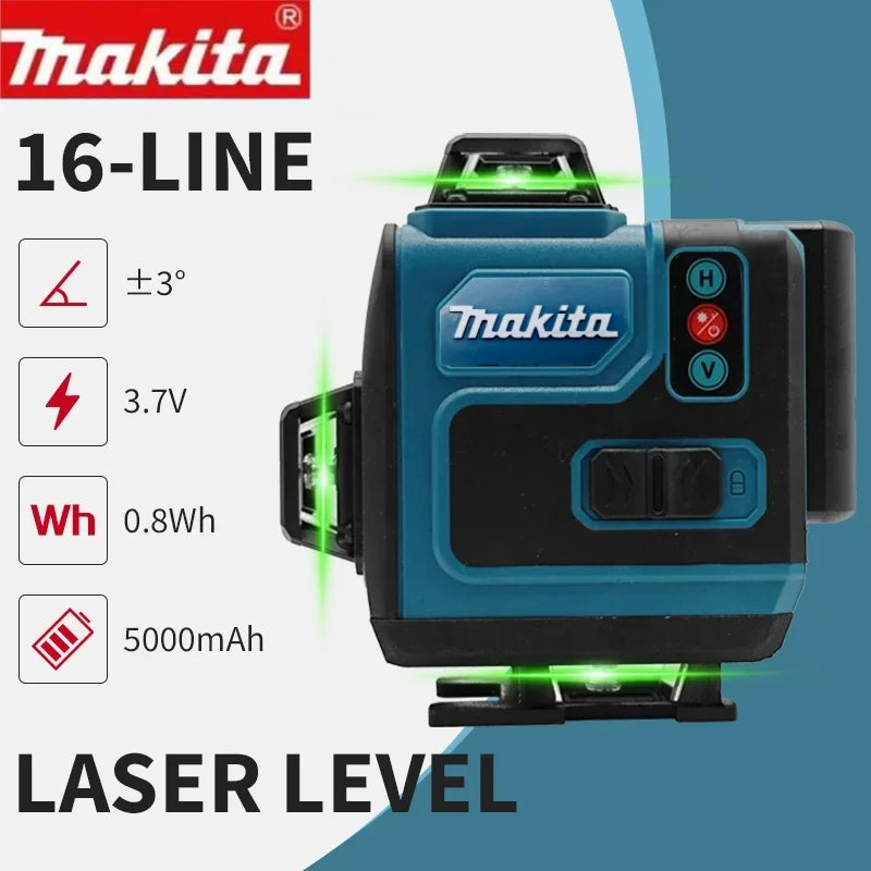 Makita 18V Battery,16Lines4D Green Laser Level, 360°Self Leveling High Precision Horizontal Vertical Cross Line For Construction