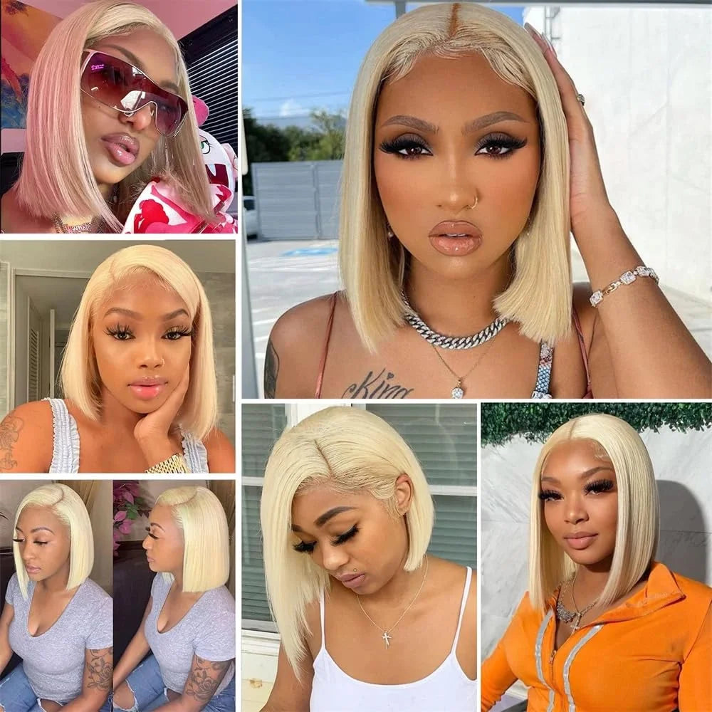 613 Straight 13x4 13x6 Lace Front Human Hair Bob Wig Pre Plucked Baby Hair 613 Blonde Short Bob Wig Remy Human Hair For Women