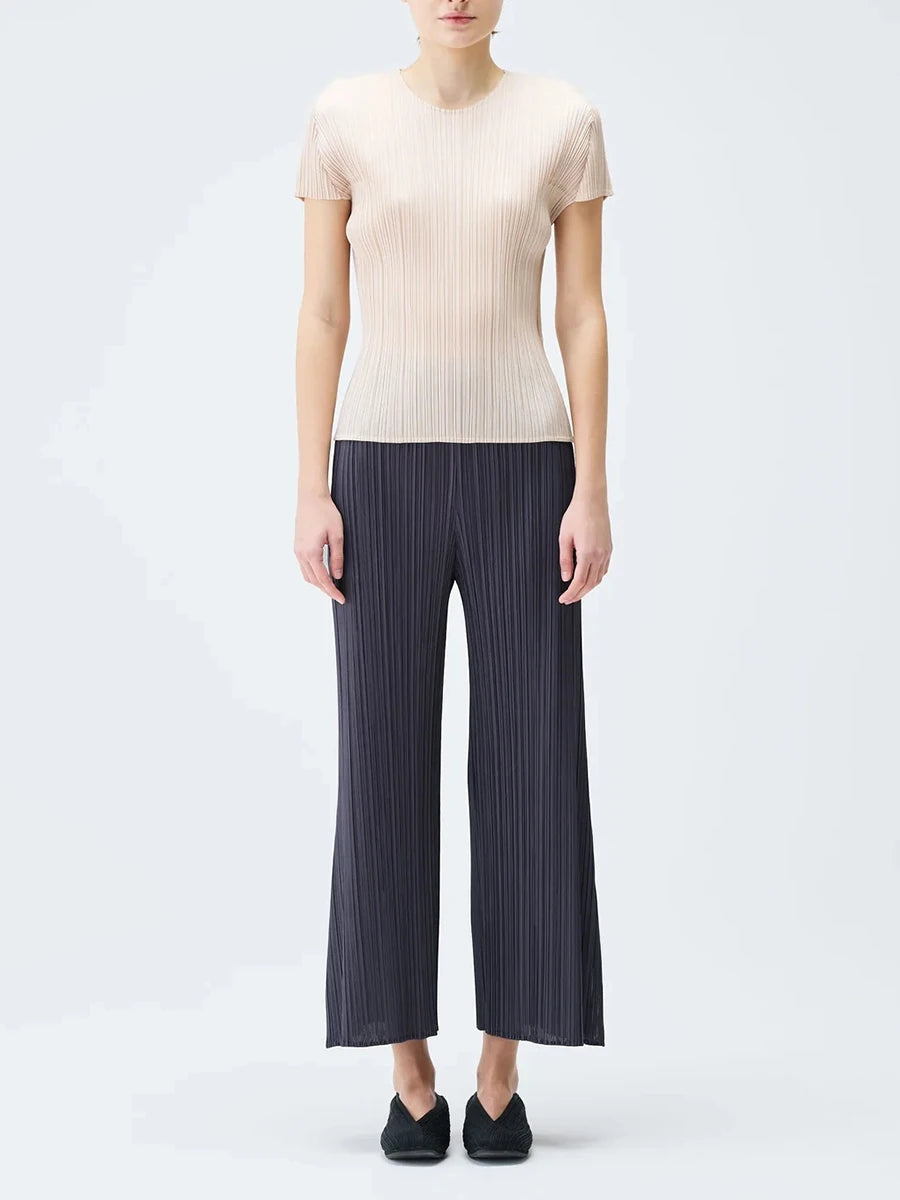 Miyake Pleated New Women's Round-neck Short-sleeved Top