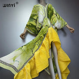 WINYI Pleated Slim High-Fork Dress for Women Fashion Beach Cover-Up Muslim Kaftan Abaya Dubai Luxury Long Evening Gown