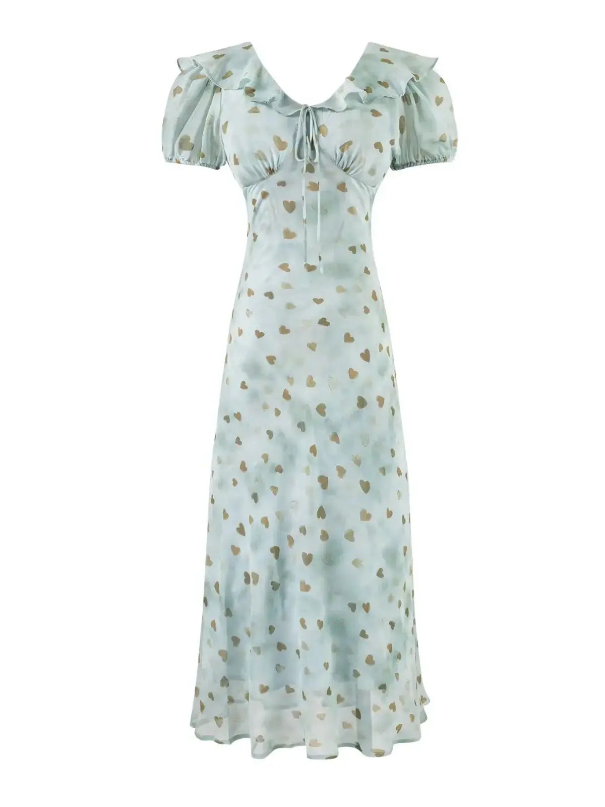 Chu Sau beauty Women New Fashion Sweet Polka Dot Print Chic Ruffles Midi Dress French V-Neck Puff Sleeve Vintage Party Dresses