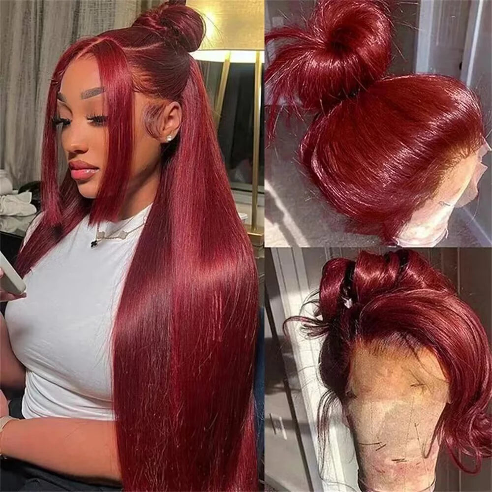 Burgundy 13x4 HD Lace Frontal Human Hair Wig Straight Red 13x6 Lace Front Human Hair Wigs 99J Colored 200% Human Hair Wig