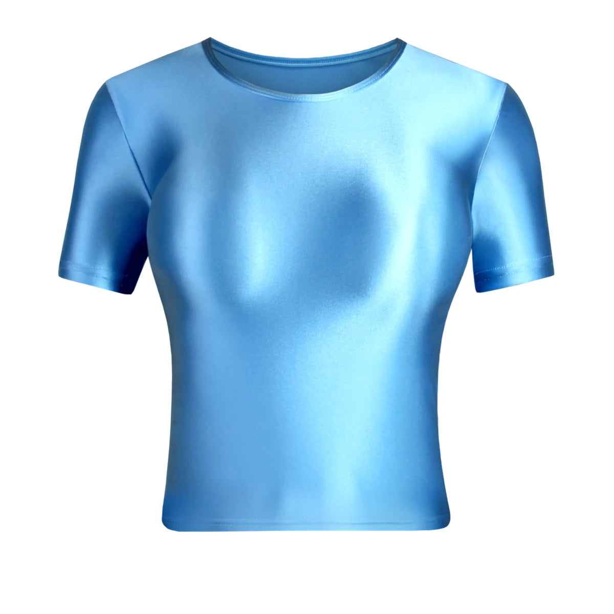 MJINM Women Oil Glossy Silky Smooth Short-sleeve Bottoming Shirt Strech Tight Soild Color Casual Yoga Sports Home Short T-shirt
