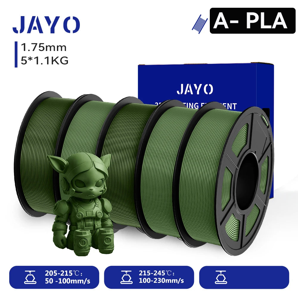 JAYO 3D PETG/PLA/PLA PLUS Filament 1.75mm PLA Filament 5 Rolls For Bambu FDM 3D Printer Neatly Wound 3D Printing Material for 3d