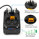 TPCELL PD100W 8Ah/10Ah For MAKITA 18V with USB-C Connector 21700 Tabless Cells Replacement Battery Power Tools Li-ion