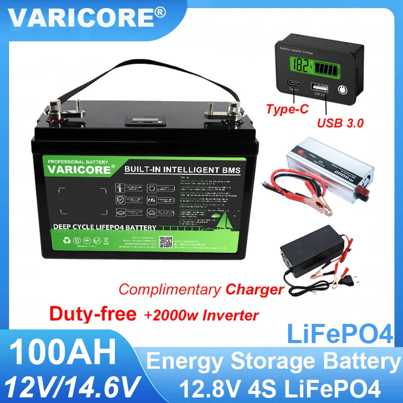 12V 120ah 160Ah 180ah LiFePO4 Battery Outdoors Touring Car Multifunctional USB3.0 Output for Travel Solar Panels 14.6v Charger