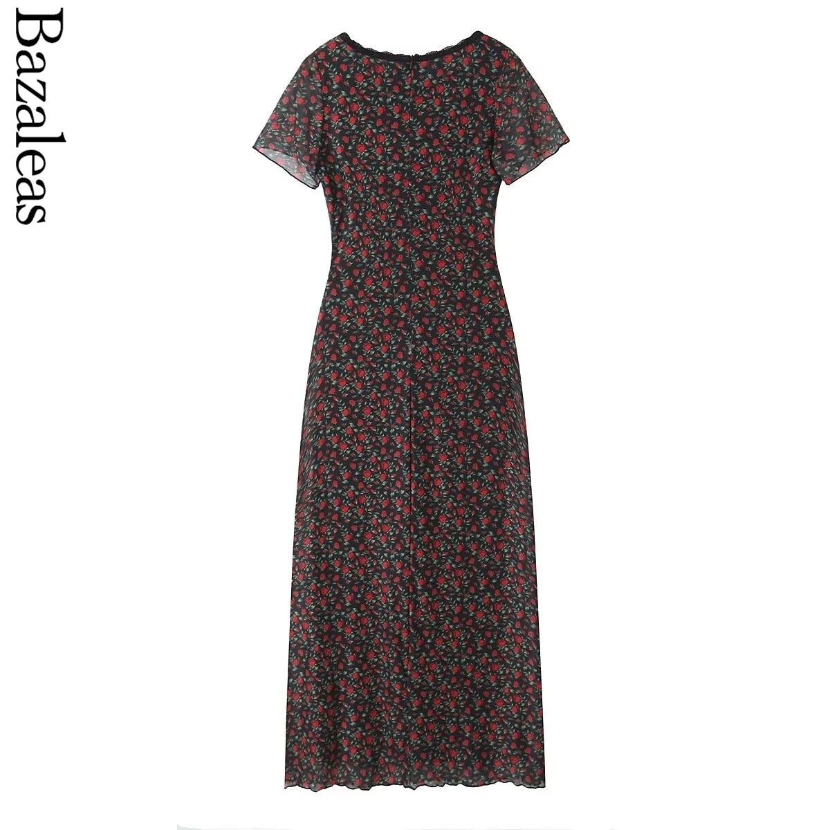 2025 Elegant lace Dress for summer V neckline Women short sleeve Party Dress midi rose Flora print holiday party dresses
