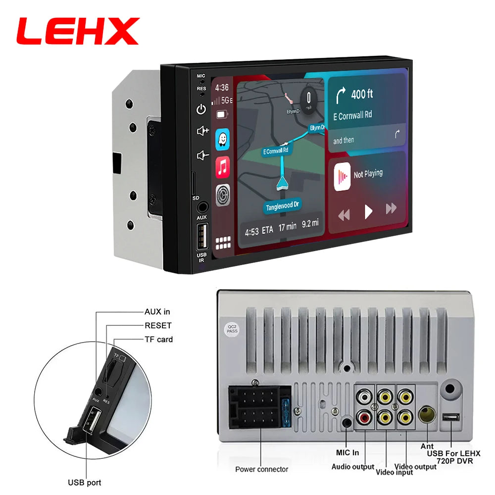 LEHX 7Inch Carplay Android Auto Player IPS Touch Screen HD Automotive Multimedia Car MP5 Player USB Bluetooth Card 2 Din Stereo