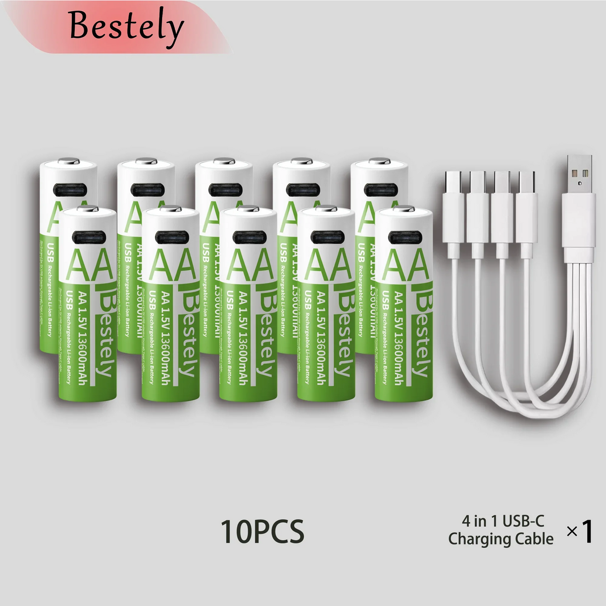 Bestely AA Rechargeable Lithium Battery 1.5V 13600mAh Fast Charging Long Lasting Li-ion Batteries 2000 Cycle with USB- C Cables
