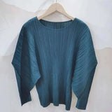 GVUW Pleated Round Collar T Shirt Women Full Sleeve Solid Color Versatile New 2025 Pullover Temperament Female Tops 17G8531