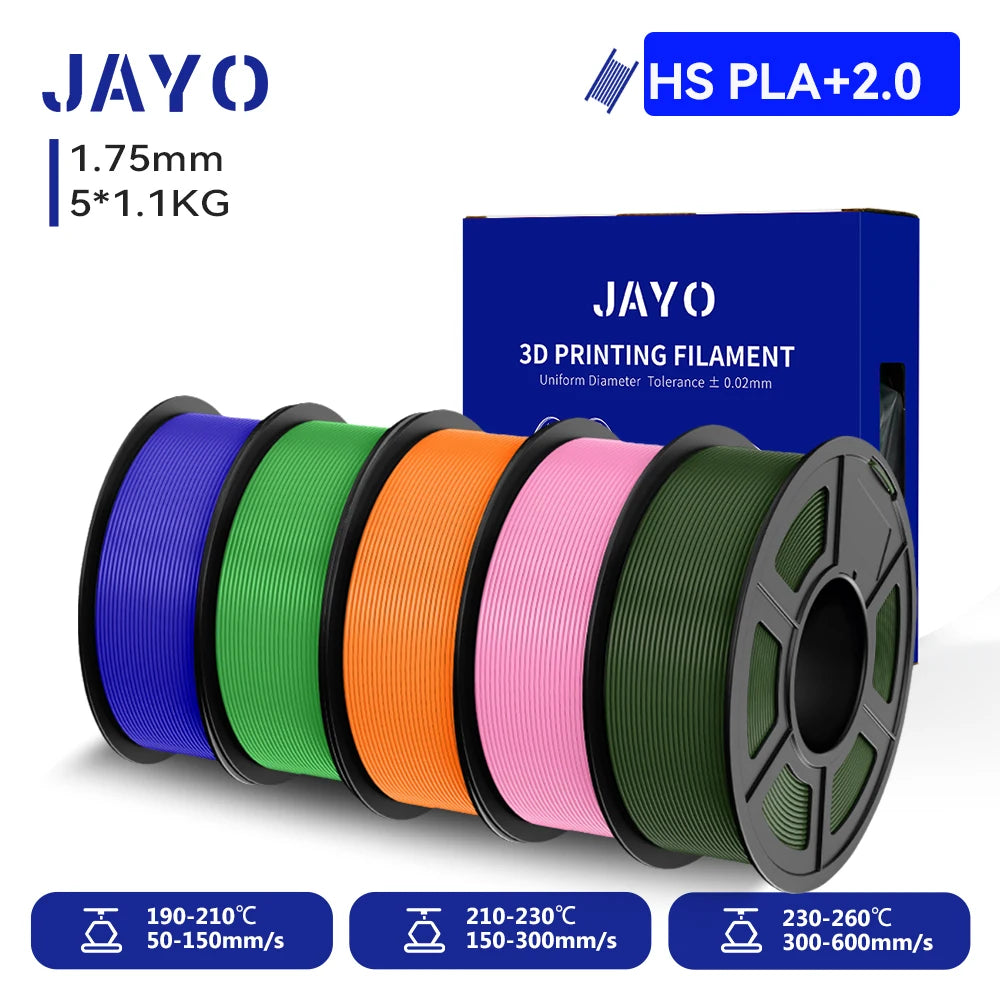 JAYO 3D PETG/PLA/PLA PLUS Filament 1.75mm PLA Filament 5 Rolls For Bambu FDM 3D Printer Neatly Wound 3D Printing Material for 3d