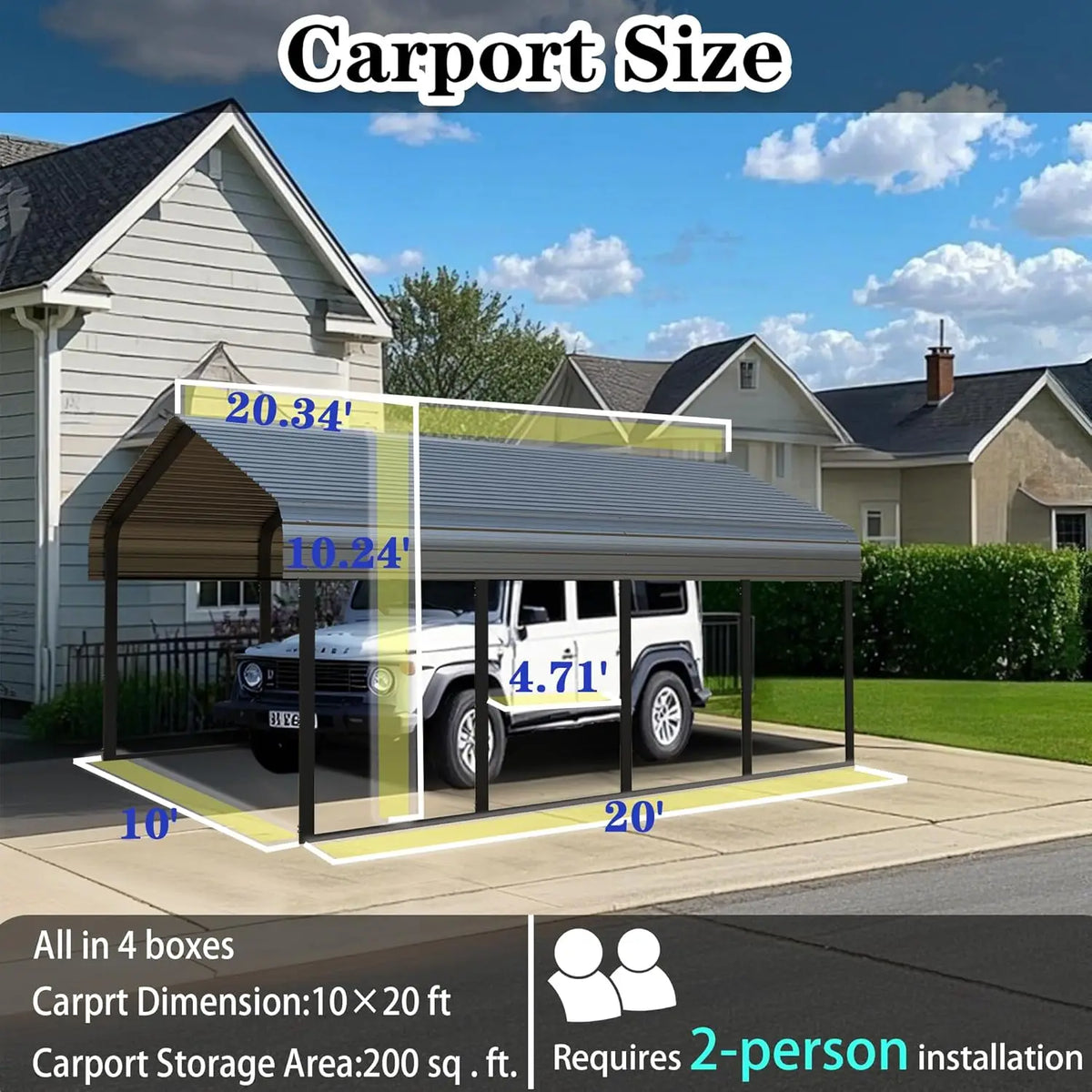 Heavy Duty Galvanized Steel Carport 10x20ft Extra Large All Weather Dual Vehicle RV Boat Shelter Garage Party Tent, Customized