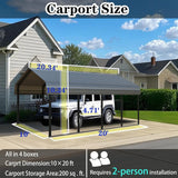 Heavy Duty Galvanized Steel Carport 10x20ft Extra Large All Weather Dual Vehicle RV Boat Shelter Garage Party Tent, Customized