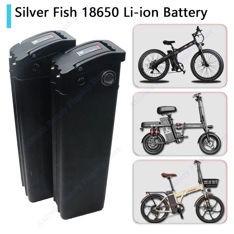 Silver Fish 36V/48V/52V/60V 10Ah 12Ah 15Ah 20A Removable Lithium Battery Pack Built-in BMS for 250W-1800W Folding E-two Wheeler