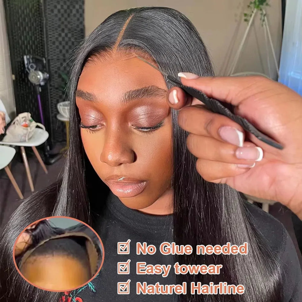 Black 40 Inches Long-length 200% High Density 5x5 13x6 13x4 HD Transparent Lace Frontal Wig Bone Straight Natural Color 1B Human Hair Wigs Brazilian Hair For Women
