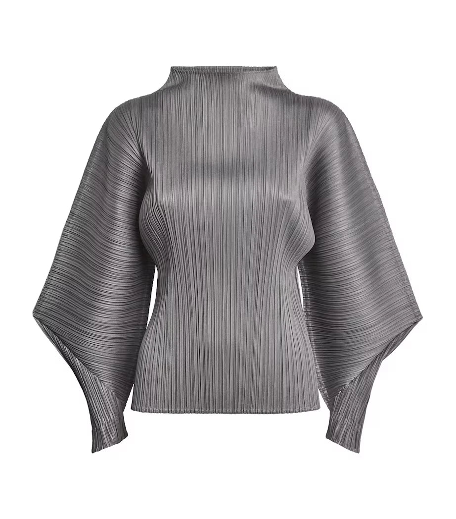 Miyake Pleated Skyline High-neck Long Dolman Sleeves Top