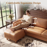 3 Seater L-Shaped PU Leather Sofa with Movable Ottoman for Living Room in Camel Color