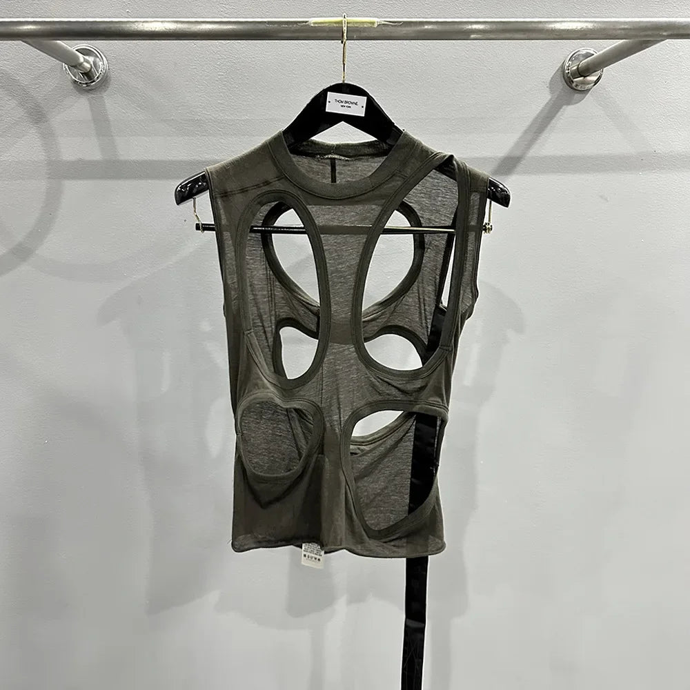 TIFICY High Street Cotton Hollow Out Tank Women's Style Personality Fashion Big Hole Design Outer Vest Top Tee Tanks Tshirt Tops