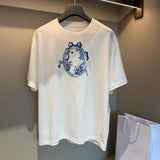 Women's Summer Round Neck White Bow Embroidered Loose T-shirt