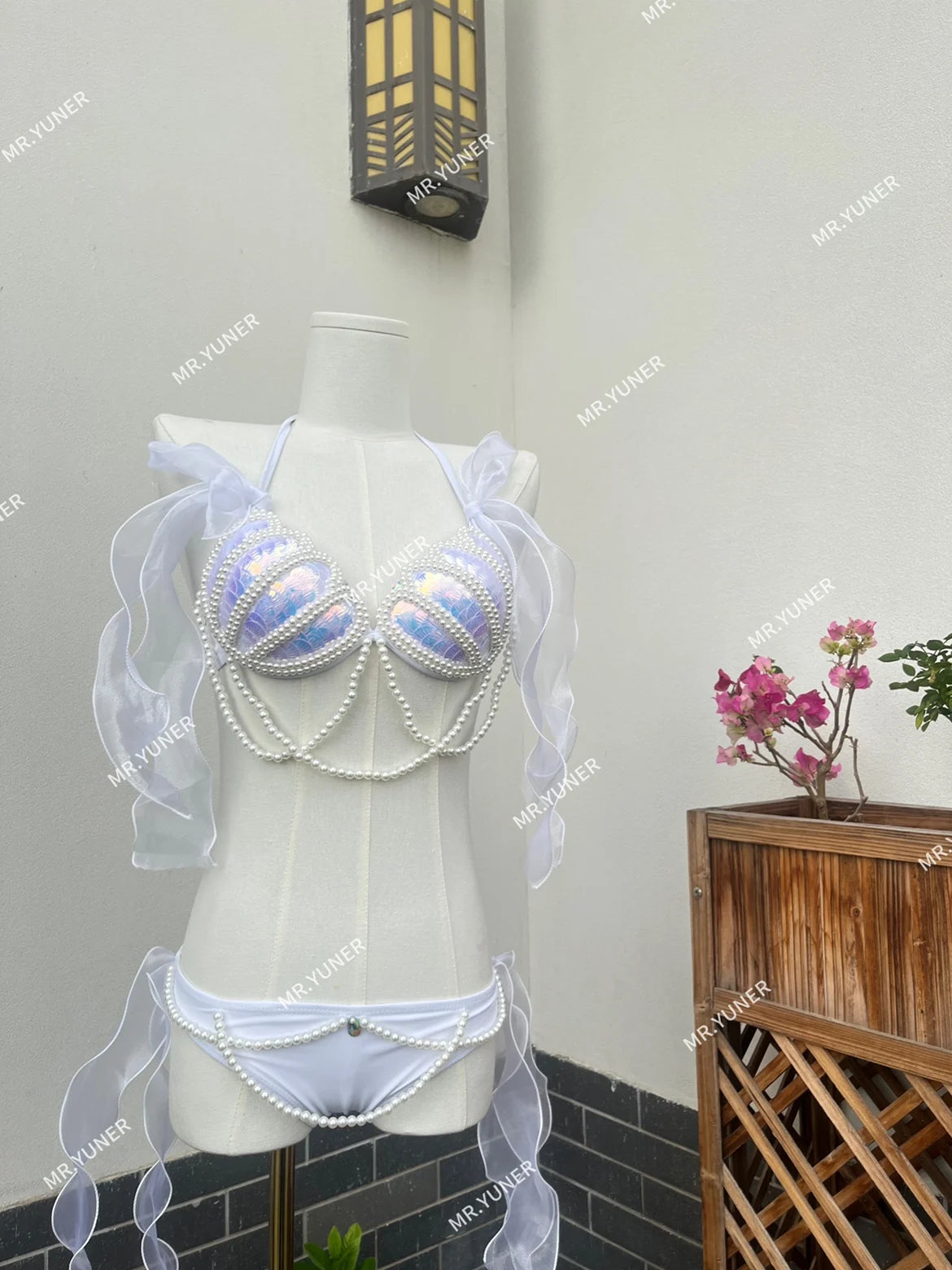 Bikini Mermaid Role Play Bra Aquarium Beach Corset Sequin Triangle Lace Up Bra Mermaid Performance Bra