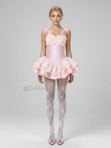 REDDACHiC Tiered Ruffle Mini Party Dress Lolita OP Lace Splice Satin Corset Boned Strapless Desire One-piece Party Women Clothes