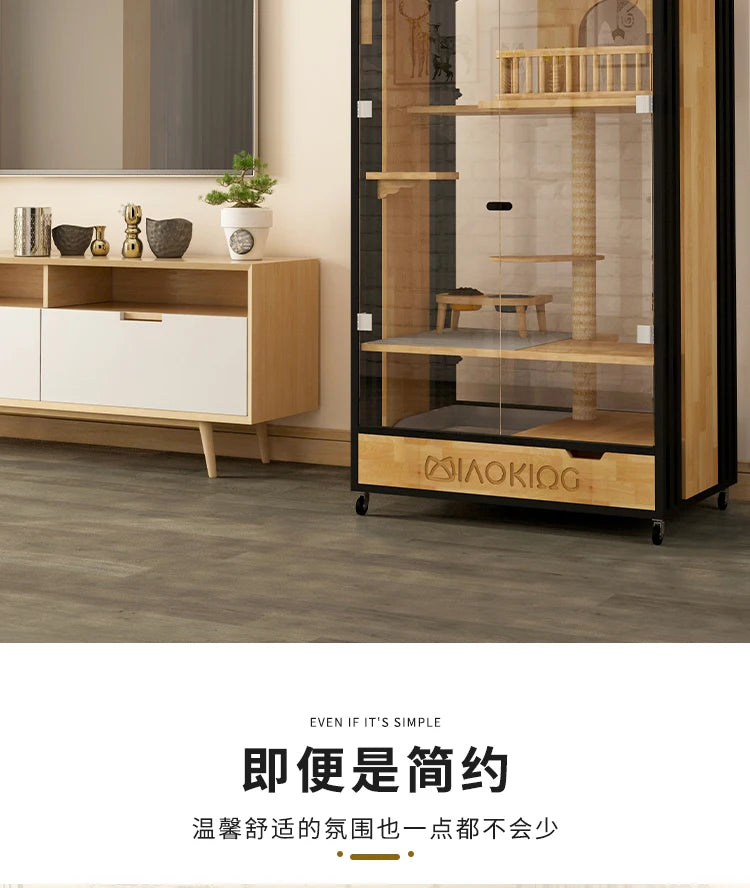 Meow Emperor Solid Wood Cat Cage Villa Small Household Cat House Front and Rear Transparent Glass Cat House Pet Shop Customizabl