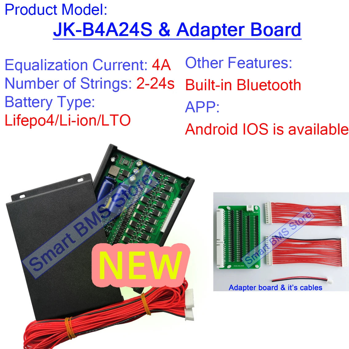JIKONG Smart JK BMS B4A24S Active Balancer 5A 10A 24S with BT Support 2A 5A 10A 4S - 24S Lifepo4 LTO Battery B10A24S Smart BMS