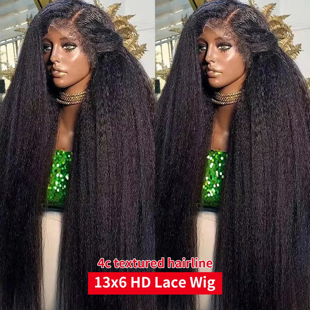 250 Density Kinky Straight 13x6 HD Lace Frontal Wig For Women 6x4 Yaki Straight Glueless Wigs Human Hair No Glue Ready To Wear